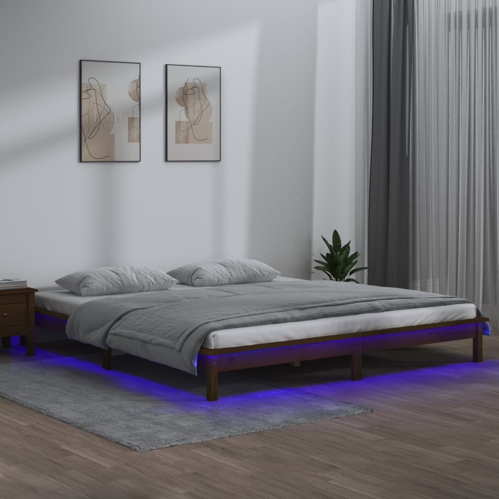 Πλαίσιο Κρεβατιού LED Μελί 150x200 εκ. King Size Μασίφ Ξύλο