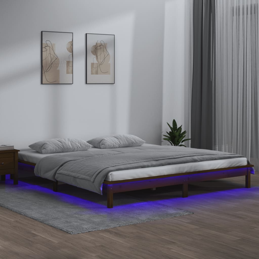 Πλαίσιο Κρεβατιού με LED Καφέ Μελί 160 x 200 εκ. από Μασίφ Ξύλο - Pakobazaar