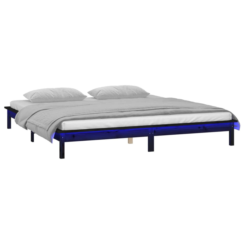 Πλαίσιο Κρεβατιού LED Μαύρο 180x200 εκ. Super King Size Ξύλο - Pakobazaar