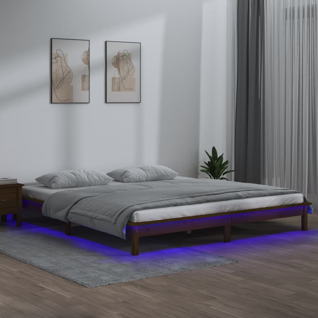 Πλαίσιο Κρεβατιού με LED Μελί 200 x 200 εκ. από Μασίφ Ξύλο - Pakobazaar