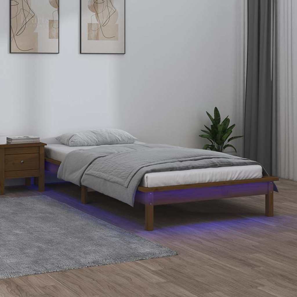 Πλαίσιο Κρεβατιού LED Μελί 90 x 190 εκ. Μονό Μασίφ Ξύλο - Pakobazaar