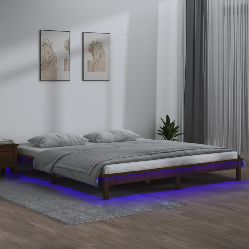 Πλαίσιο Κρεβατιού με LED Μελί 140 x 190 εκ. από Μασίφ Ξύλο - Pakobazaar