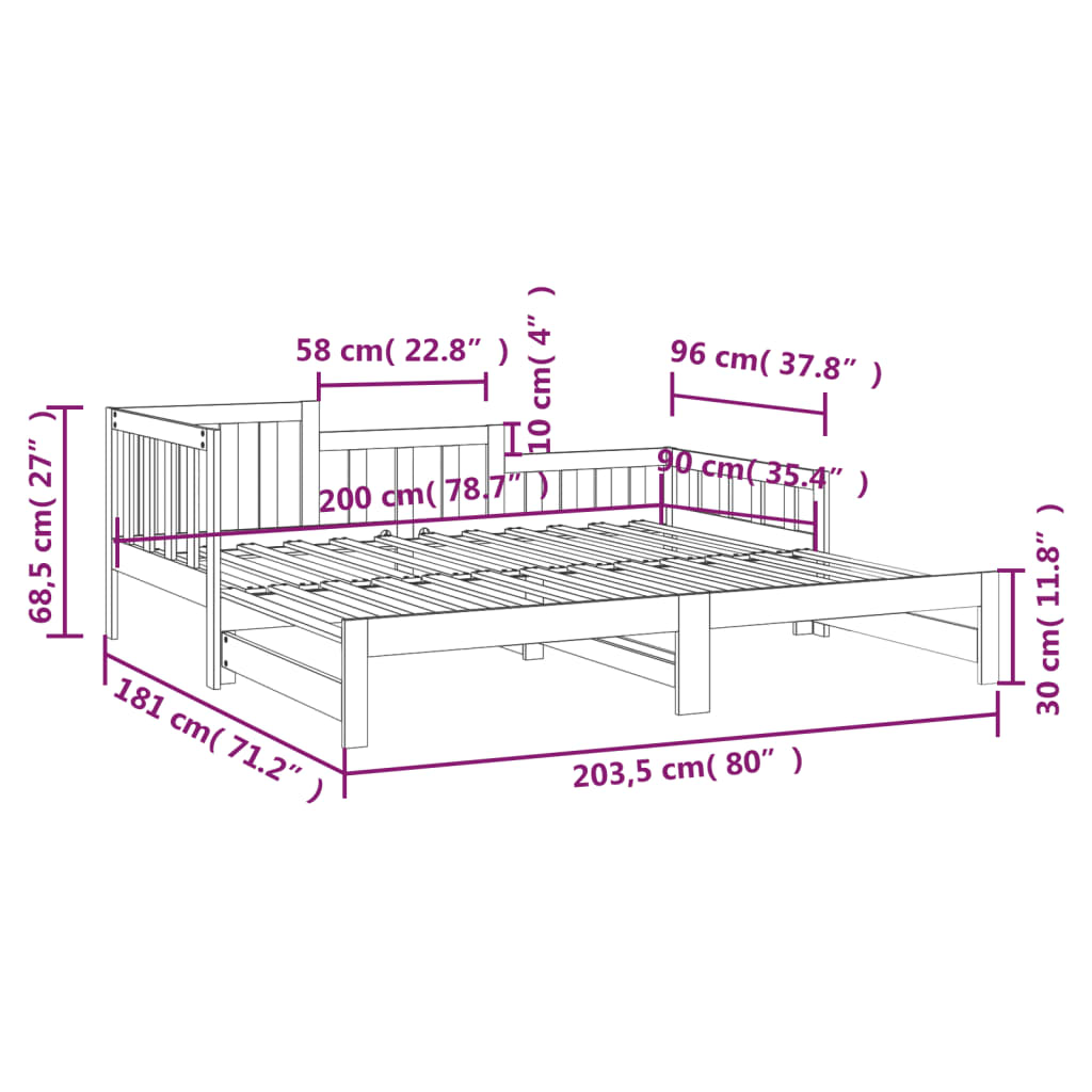 Καναπές Κρεβάτι Συρόμενος Γκρι 2x(90x200) εκ. Μασίφ Ξύλο Πεύκου