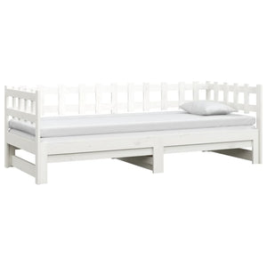 Καναπές Κρεβάτι Συρόμενος Λευκός 2x(90x190) εκ. από Μασίφ Πεύκο - Pakobazaar