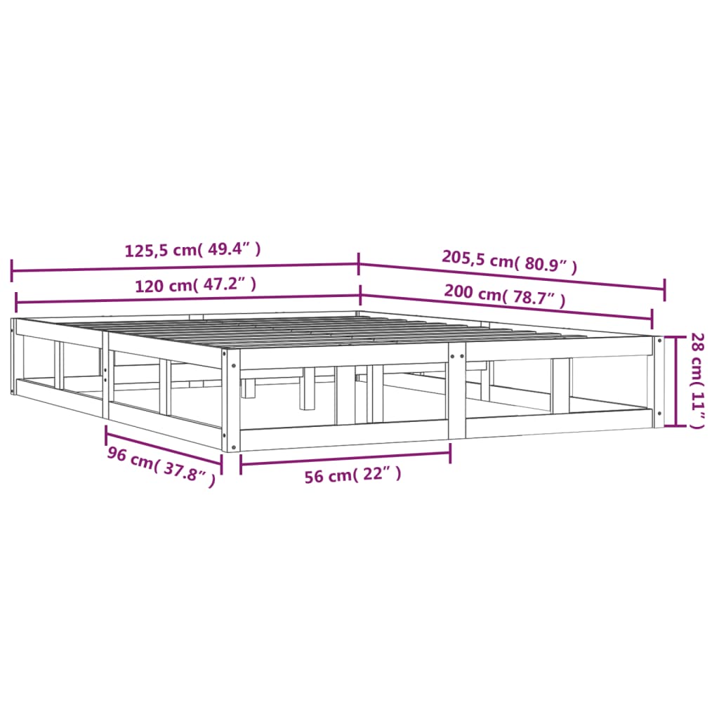 Πλαίσιο Κρεβατιού 120 x 200 εκ. από Μασίφ Ξύλο - Pakobazaar