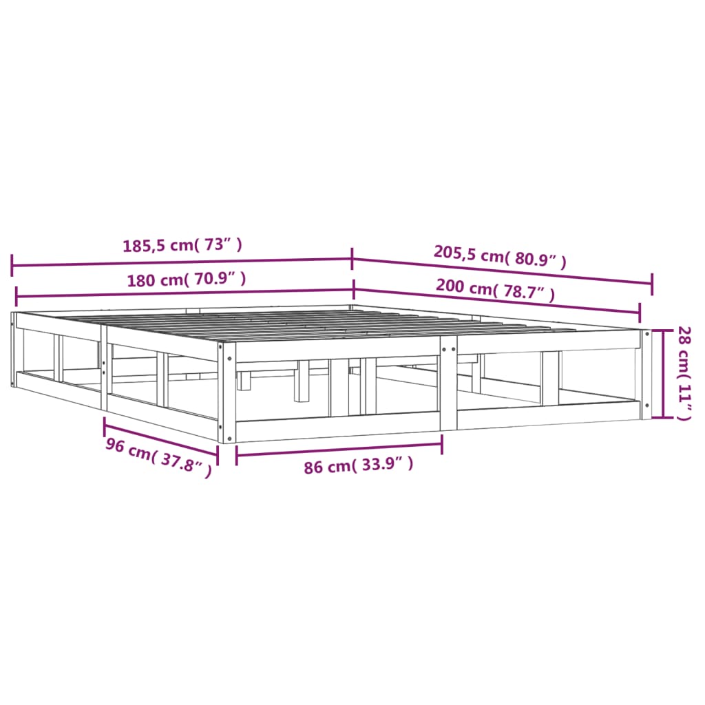 Πλαίσιο Κρεβατιού Γκρι 180 x 200 εκ Ξύλο Πεύκου Super King - Pakobazaar