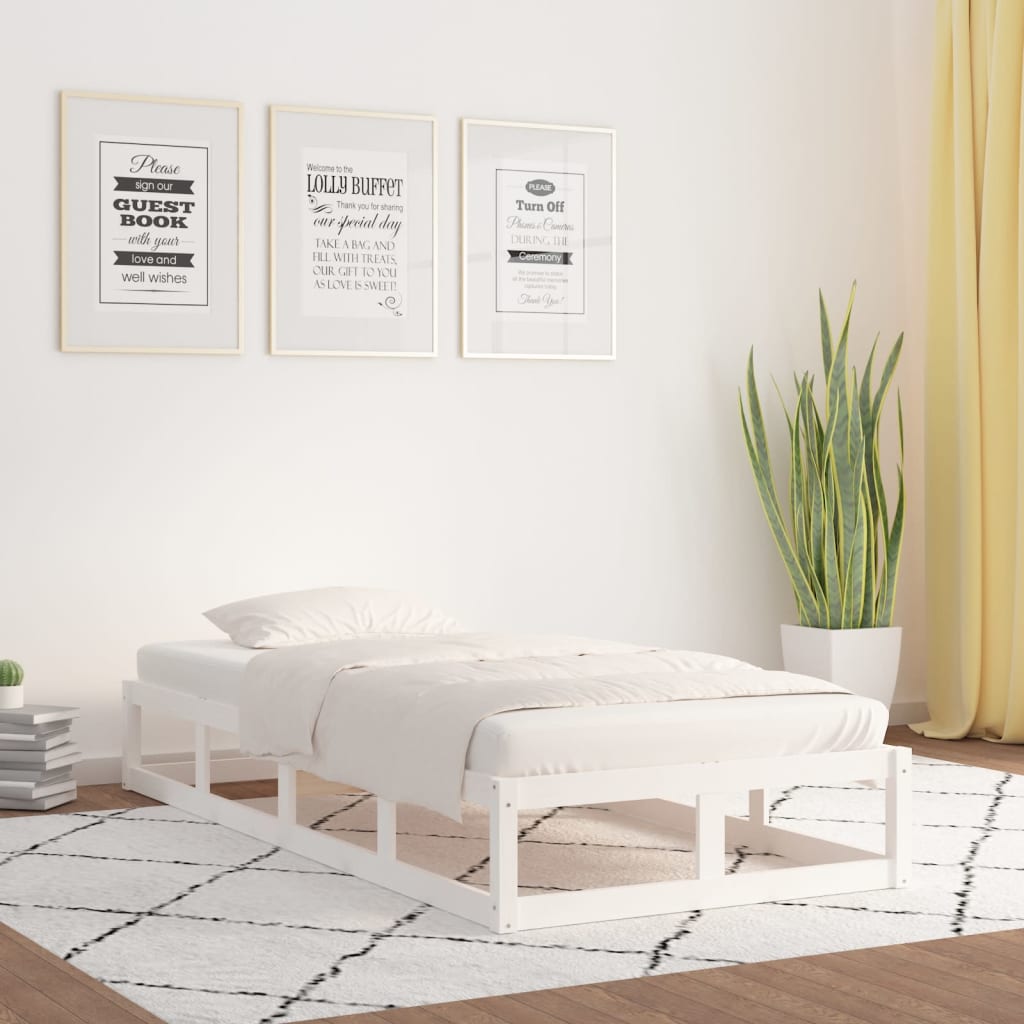 Πλαίσιο Κρεβατιού Λευκό 90 x 190 εκ. Μασίφ Ξύλο Single