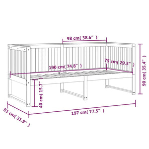 Κρεβάτι ημέρας χωρίς στρώμα Λευκό 75x190 cm Στερεό ξύλο πεύκο