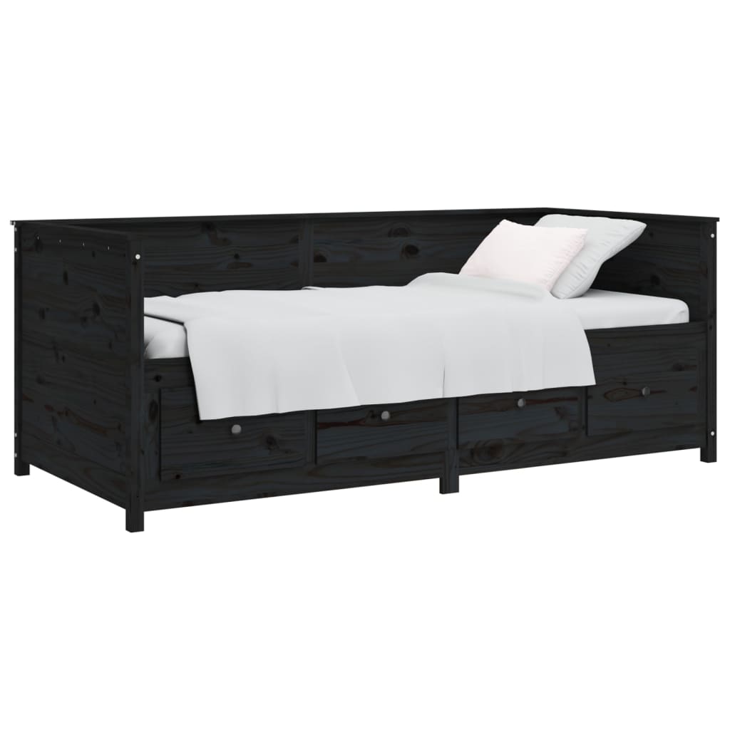 Καναπές Κρεβάτι Μαύρος 80 x 200 εκ. από Μασίφ Ξύλο Πεύκου