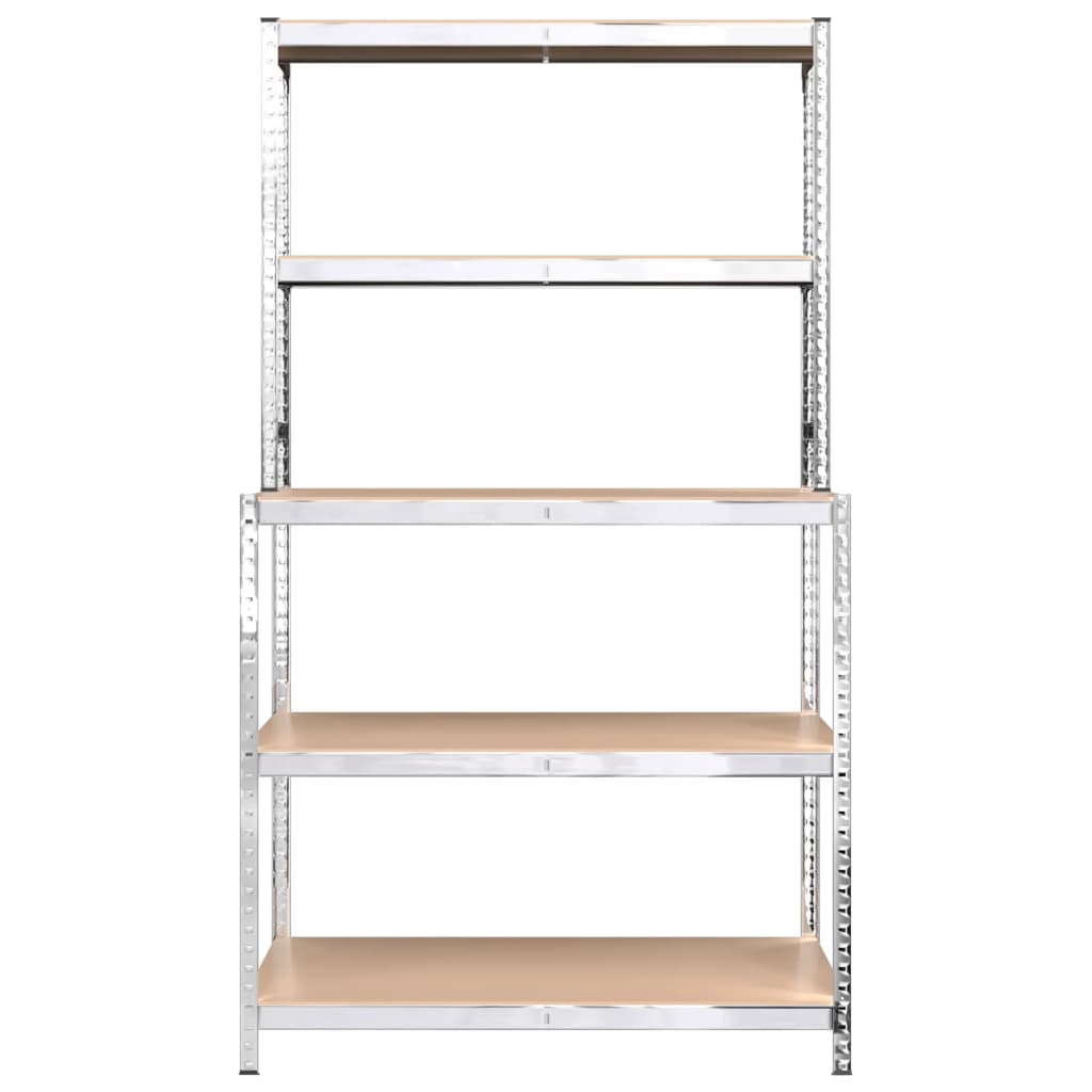 Τραπέζι Εργασίας 5 Επιπέδων με Ράφια Ασημί Ατσάλι & Επεξ. Ξύλο - PAKOBAZAAR