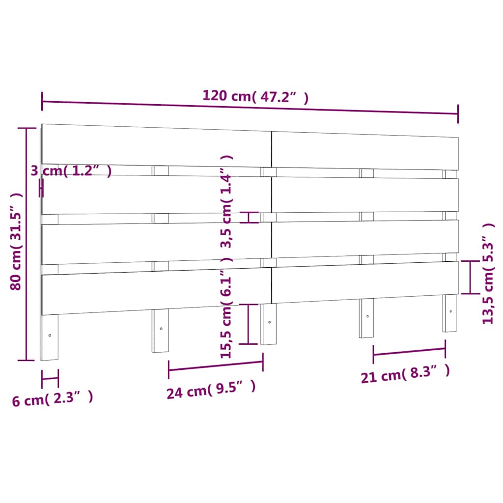 Κεφαλάρι Κρεβατιού Μαύρο 120 x 3 x 80 εκ. από Μασίφ Ξύλο Πεύκου - Pakobazaar
