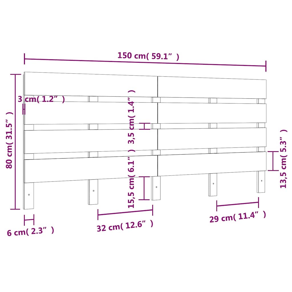 Κεφαλάρι Κρεβατιού Μαύρο 150 x 3 x 80 εκ. από Μασίφ Ξύλο Πεύκου
