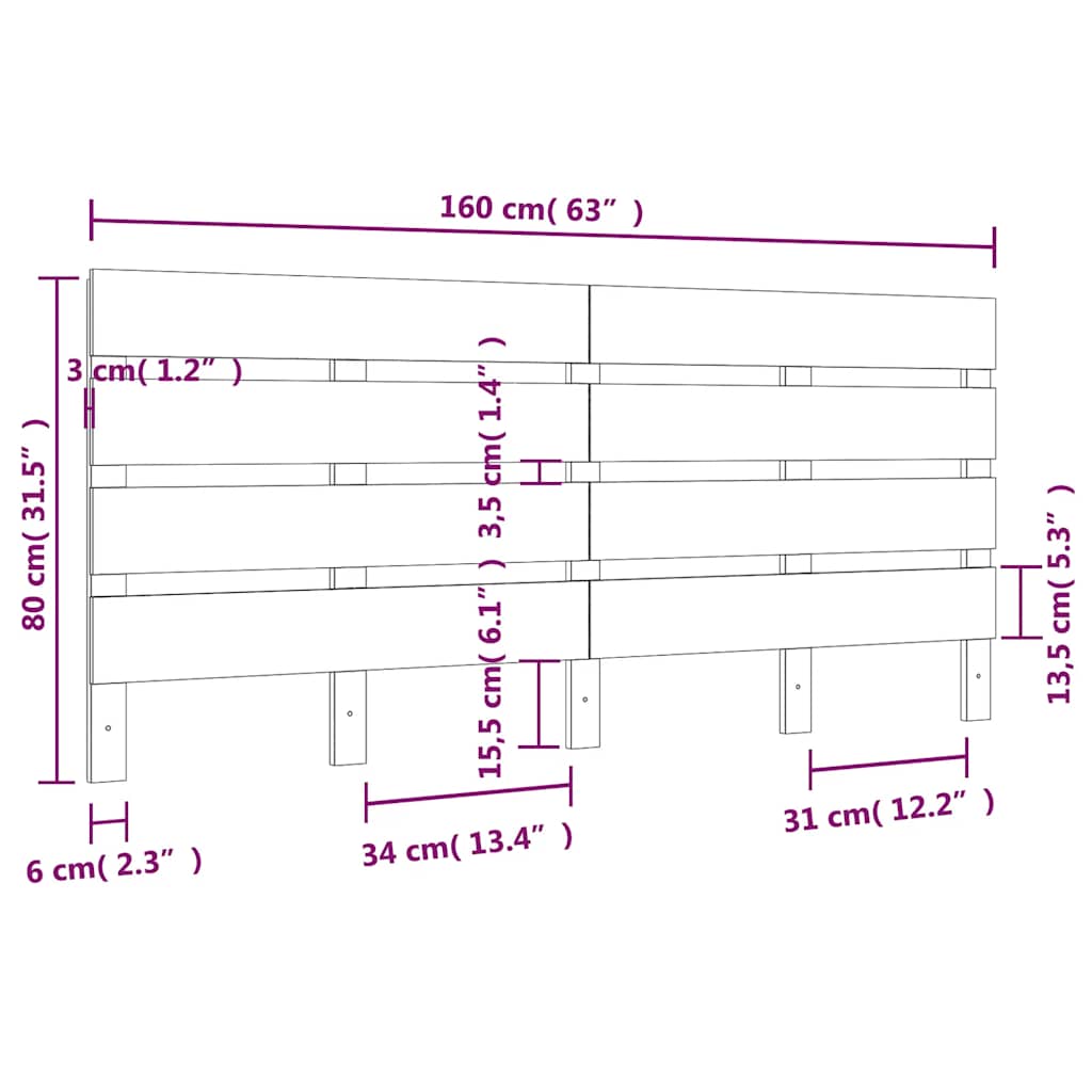 Κεφαλάρι Κρεβατιού Γκρι 160 x 3 x 80 εκ. από Μασίφ Ξύλο Πεύκου