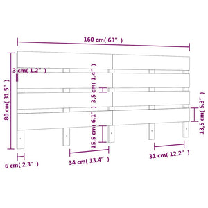Κεφαλάρι Κρεβατιού Γκρι 160 x 3 x 80 εκ. από Μασίφ Ξύλο Πεύκου