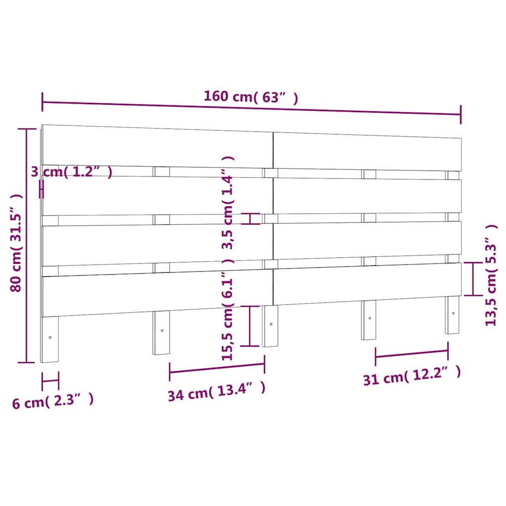 Κεφαλάρι Κρεβατιού Μαύρο 160 x 3 x 80 εκ. από Μασίφ Ξύλο Πεύκου - Pakobazaar