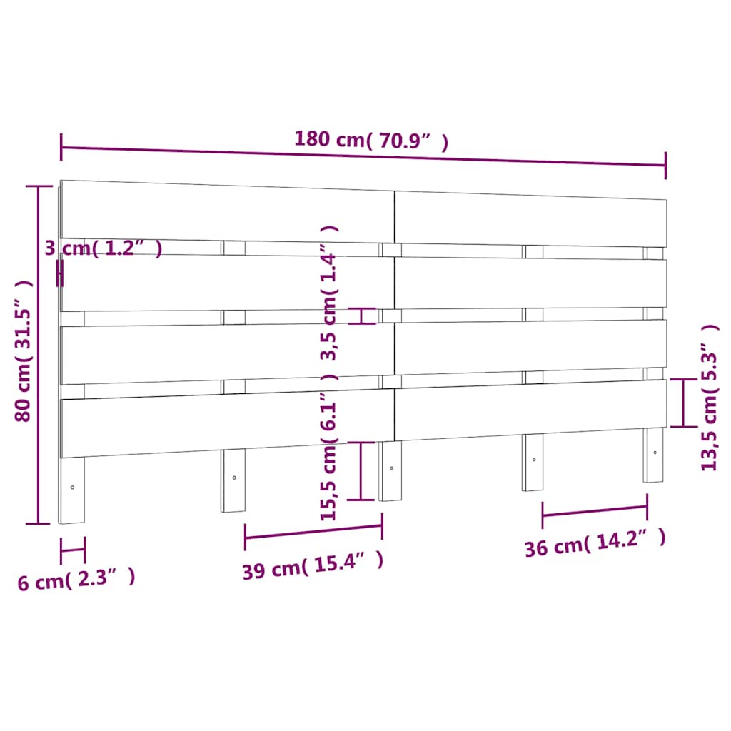 Κεφαλάρι Κρεβατιού Γκρι 180 x 3 x 80 εκ. από Μασίφ Ξύλο Πεύκου