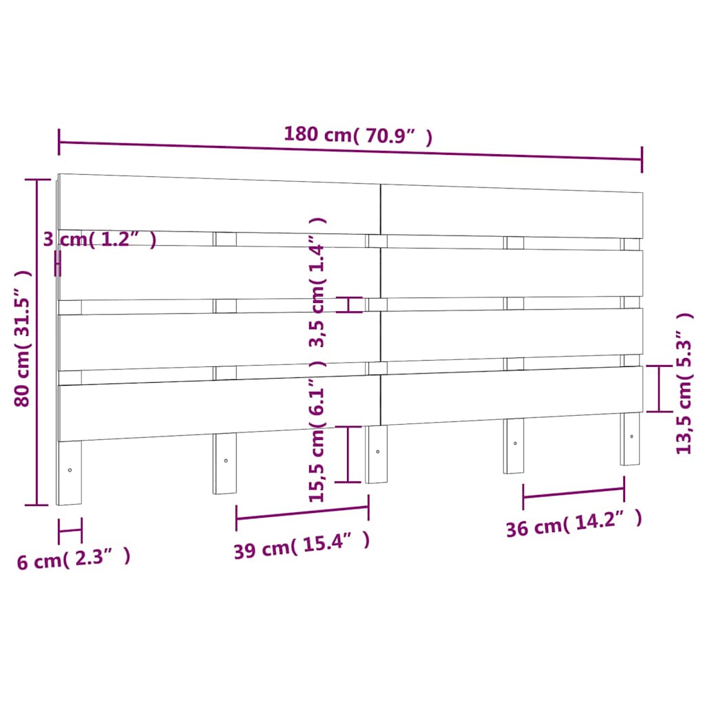 Κεφαλάρι Κρεβατιού Μελί 180 x 3 x 80 εκ. από Μασίφ Ξύλο Πεύκου