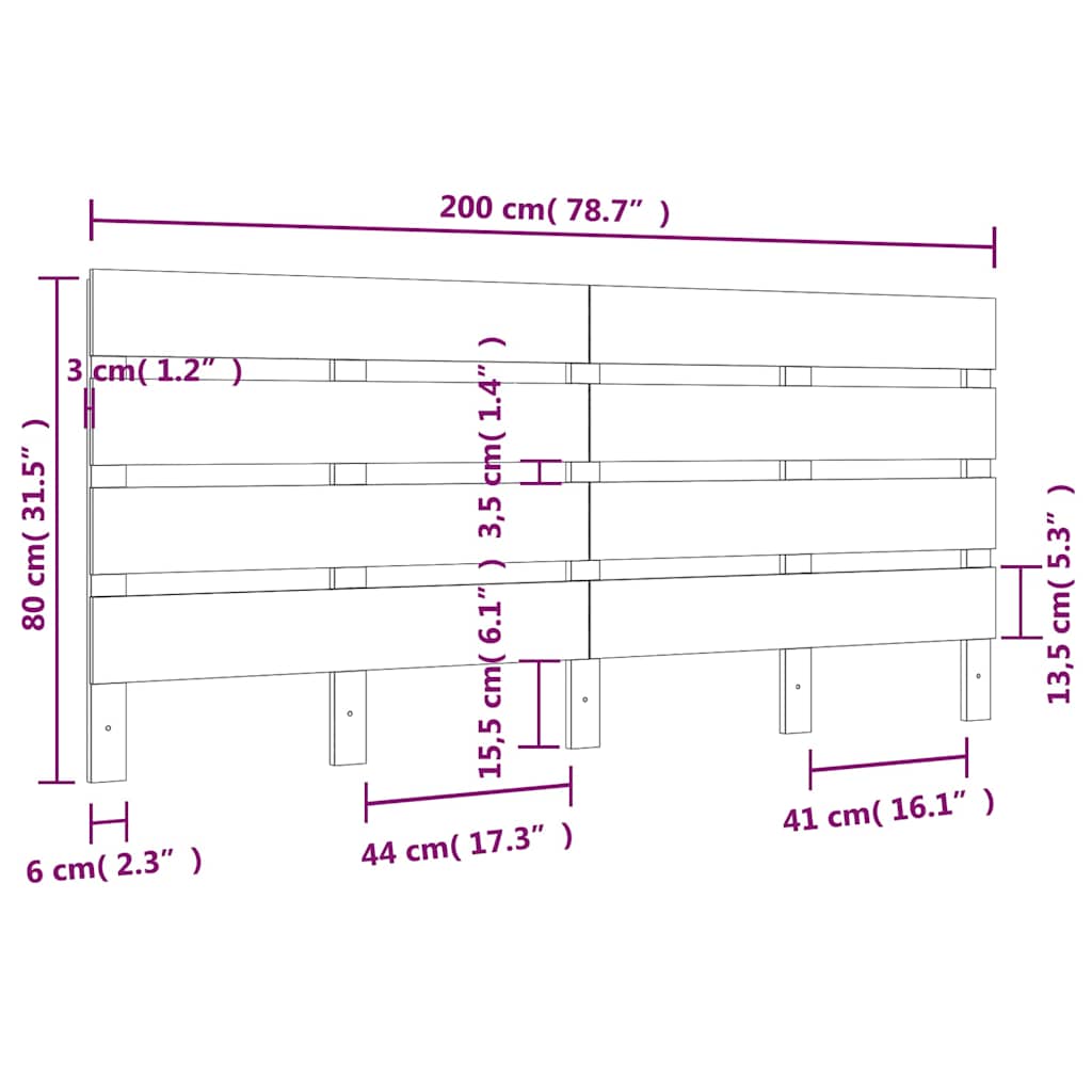Κεφαλάρι Κρεβατιού Γκρι 200 x 3 x 80 εκ. από Μασίφ Ξύλο Πεύκου