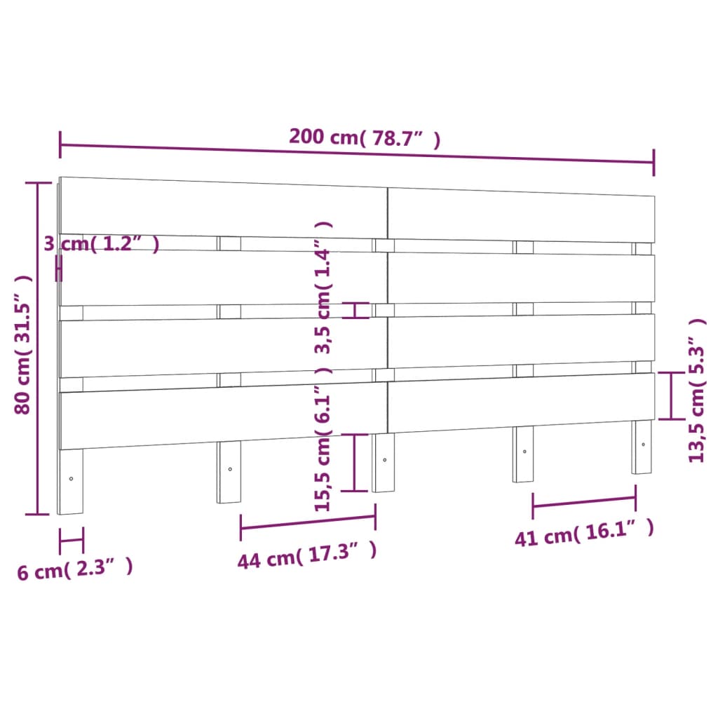 Κεφαλάρι Κρεβατιού Μαύρο 200 x 3 x 80 εκ. από Μασίφ Ξύλο Πεύκου