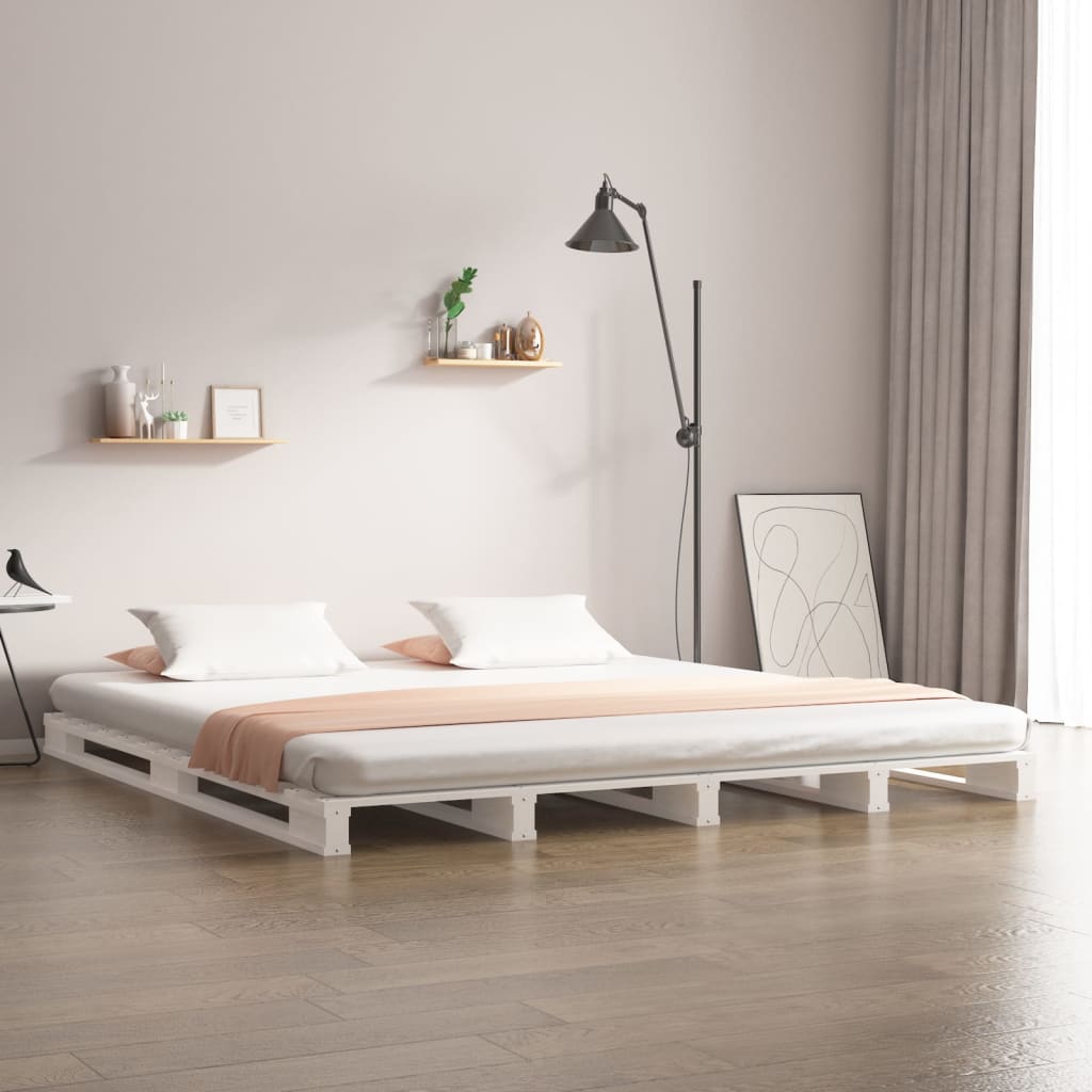 Κρεβάτι Παλέτες Λευκό 180 x 200 εκ. Μασίφ Ξύλο Super King Size