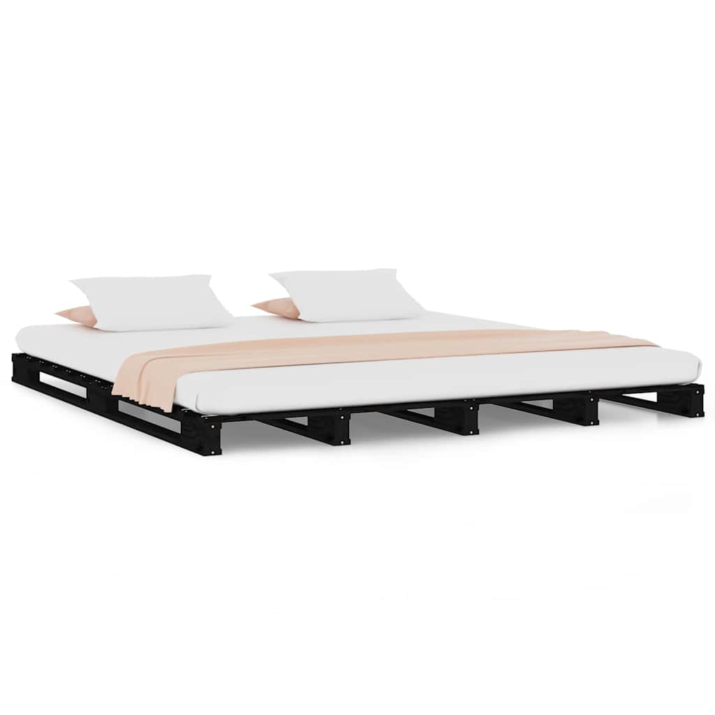 Κρεβάτι Παλέτες Μαύρο 180 x 200 εκ. Μασίφ Ξύλο Super King Size