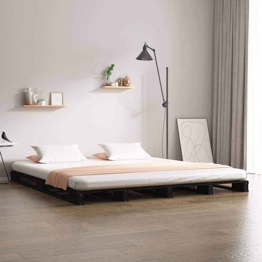 Κρεβάτι Παλέτες Μαύρο 180 x 200 εκ. Μασίφ Ξύλο Super King Size
