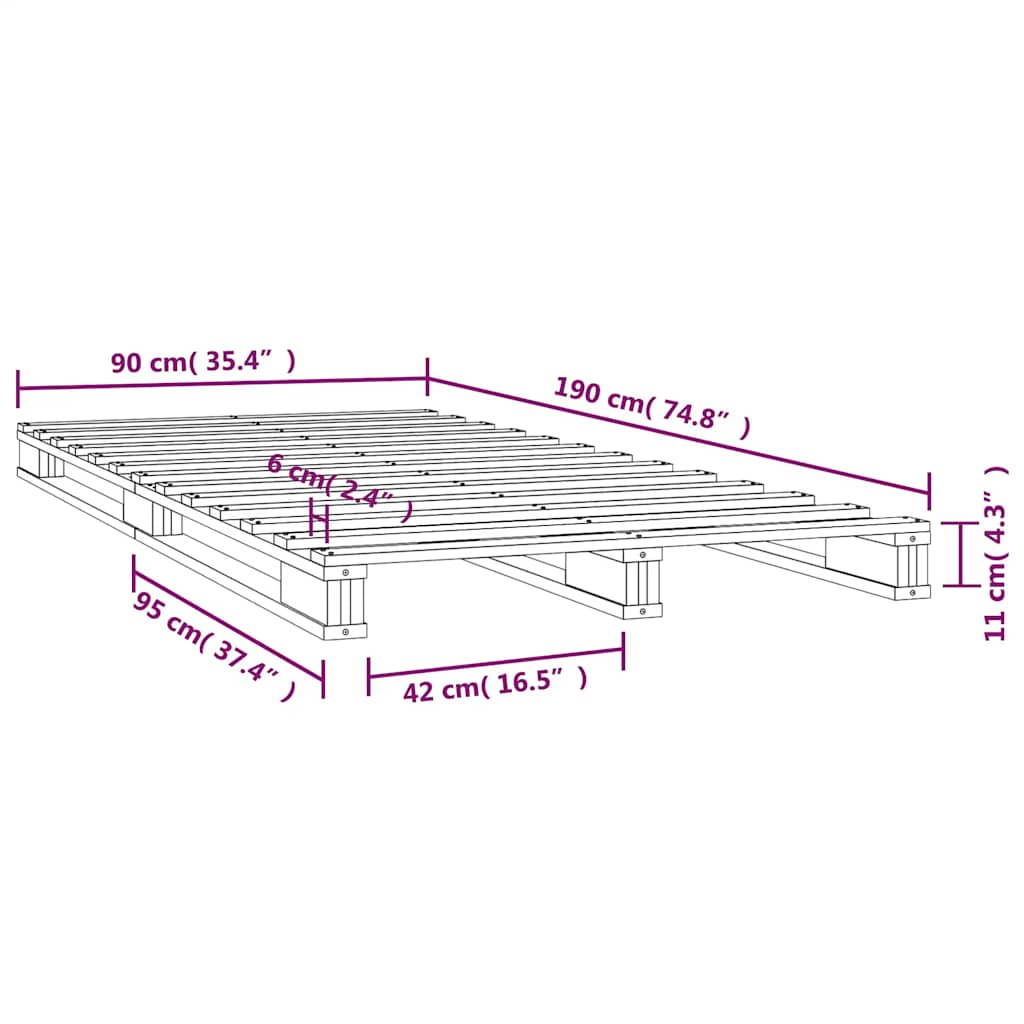 Κρεβάτι Παλέτες Λευκό 90x190 Μασίφ Ξύλο Πεύκου Single