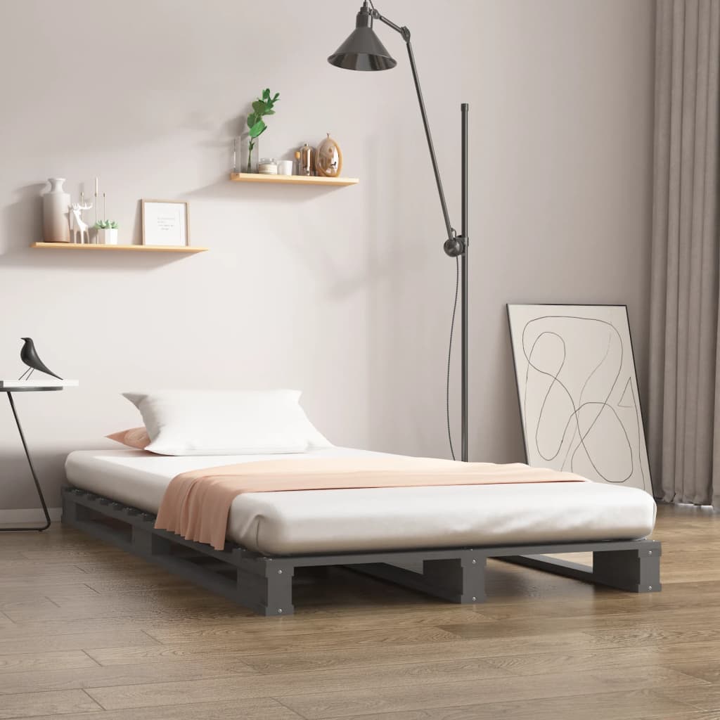 Κρεβάτι Παλέτες Γκρι 90x190 Μασίφ Ξύλο Πεύκου Single