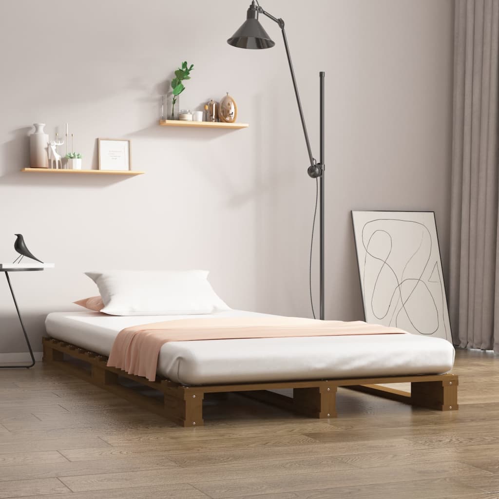Κρεβάτι Παλέτες Μελί Καφέ 90x190 Μασίφ Ξύλο Πεύκου Single - Pakobazaar