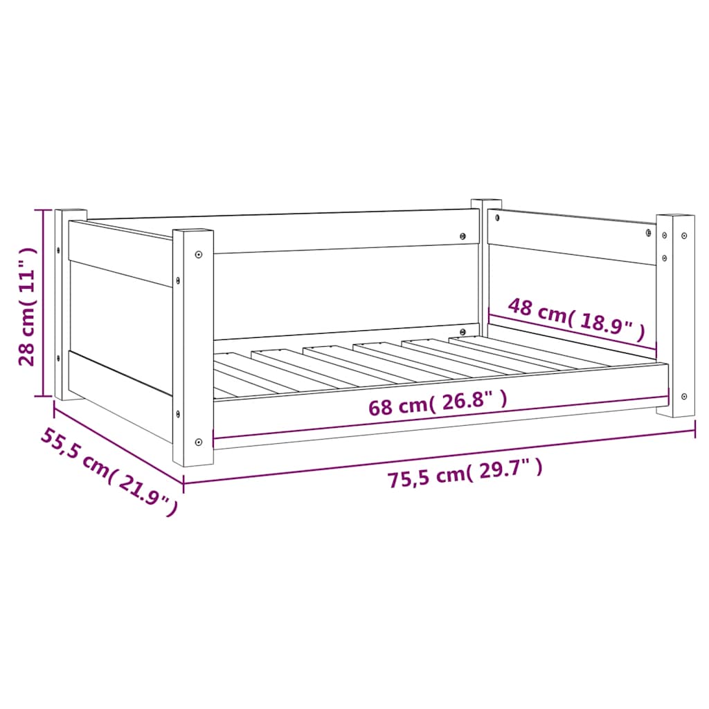 Κρεβάτι Σκύλου 75,5x55,5x28 εκ. από Μασίφ Ξύλο Πεύκου - Pakobazaar
