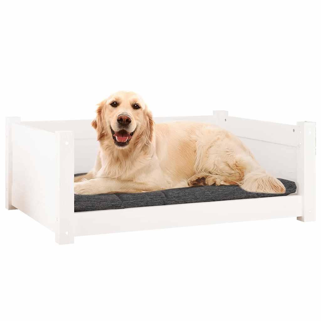 Κρεβάτι Σκύλου άσπρο 75,5x55,5x28 εκ. από Μασίφ Ξύλο Πεύκου