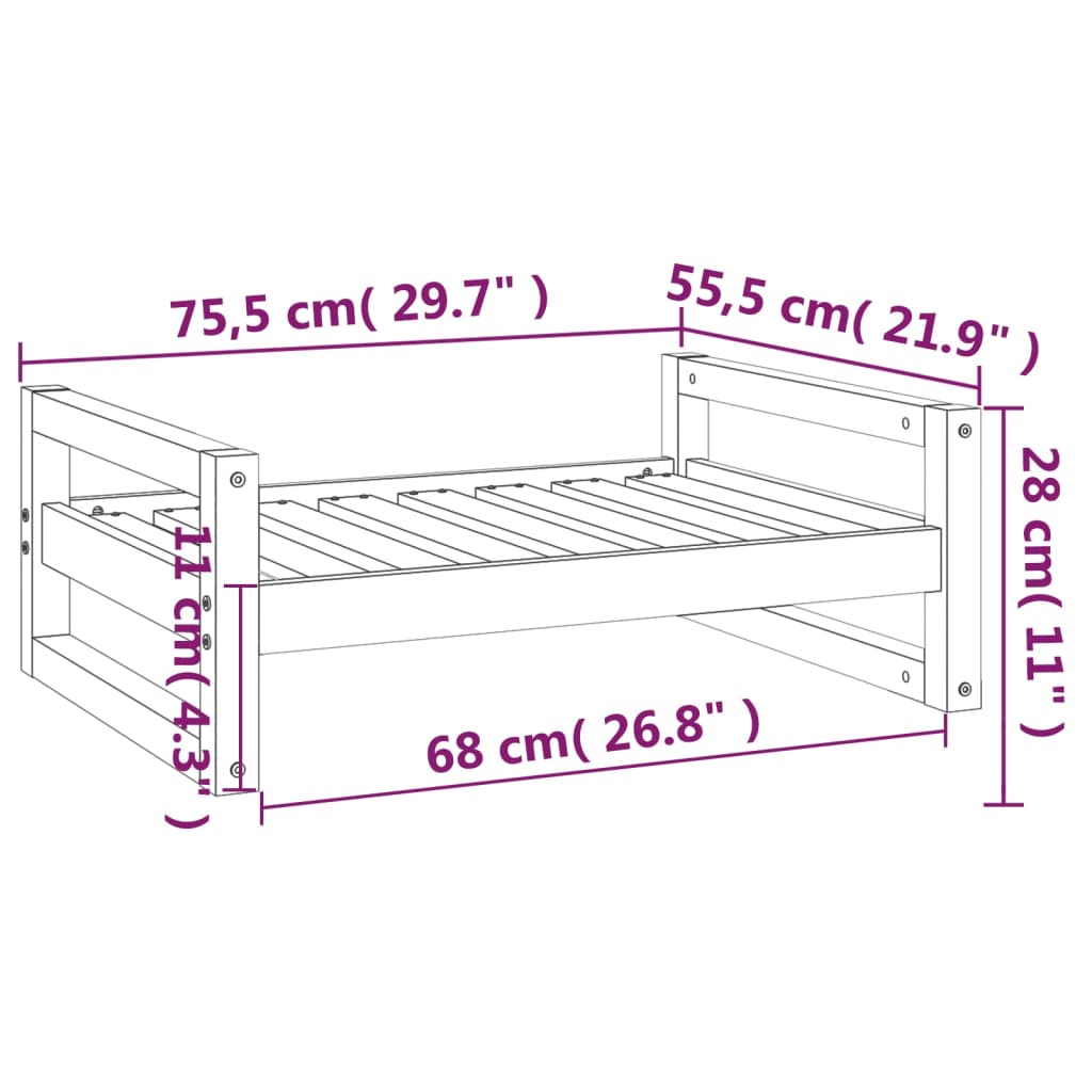 Κρεβάτι Σκύλου Schwarz 75,5x55,5x28 εκ. από Μασίφ Ξύλο Πεύκου - Pakobazaar