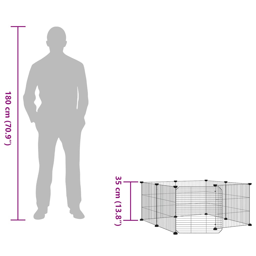 Κλουβί Κατοικίδιων 8 Πάνελ με Πόρτα Μαύρο Ατσάλι 35x35 εκ. - PAKOBAZAAR