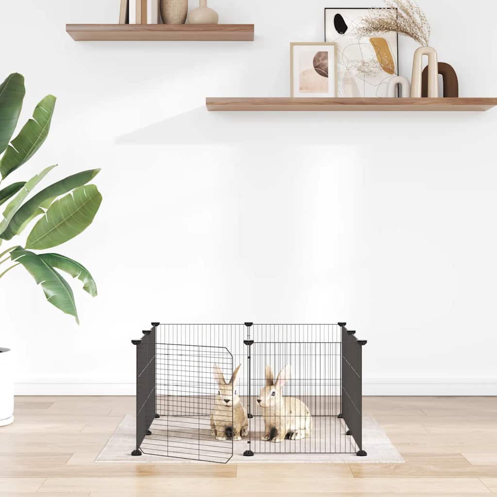 Κλουβί Κατοικίδιων 8 Πάνελ με Πόρτα Μαύρο Ατσάλι 35x35 εκ. - PAKOBAZAAR