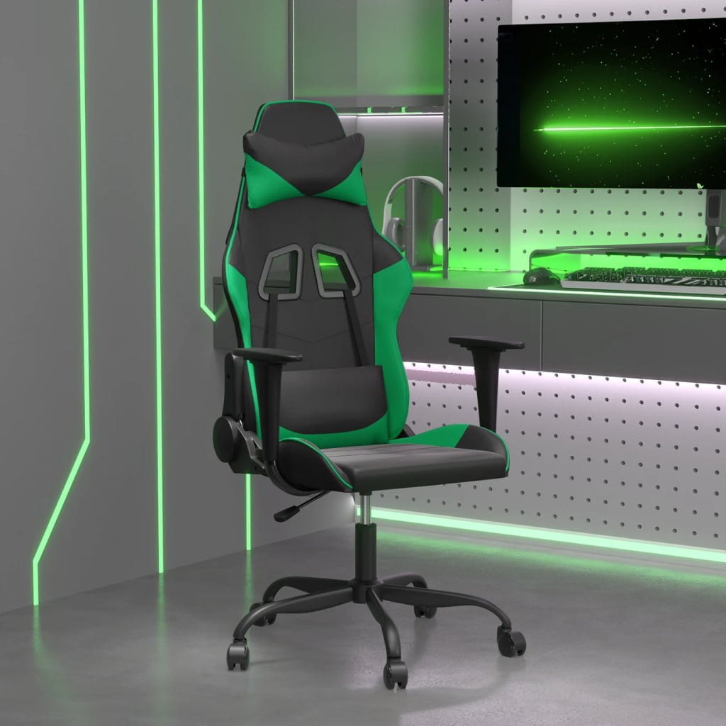 Καρέκλα Gaming Μασάζ Μαύρο/Πράσινο από Συνθετικό Δέρμα