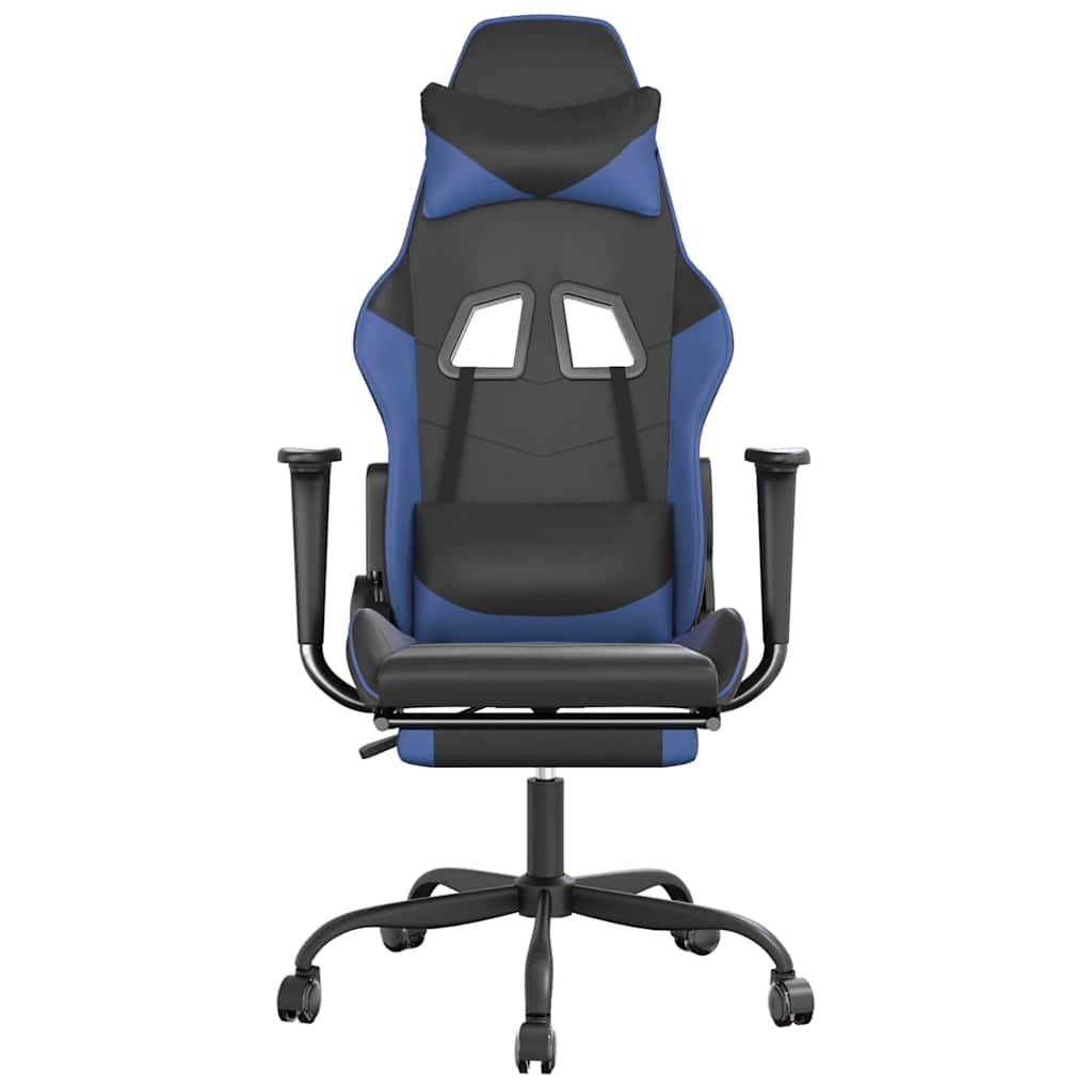 Καρέκλα Gaming Μασάζ Υποπόδιο Μαύρο & Μπλε από Συνθετικό Δέρμα