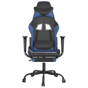 Καρέκλα Gaming Μασάζ Υποπόδιο Μαύρο & Μπλε από Συνθετικό Δέρμα