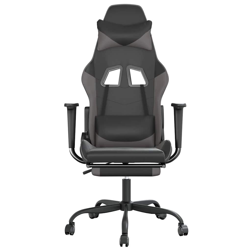 Καρέκλα Gaming Μασάζ Υποπόδιο Μαύρο&Γκρι από Συνθετικό Δέρμα