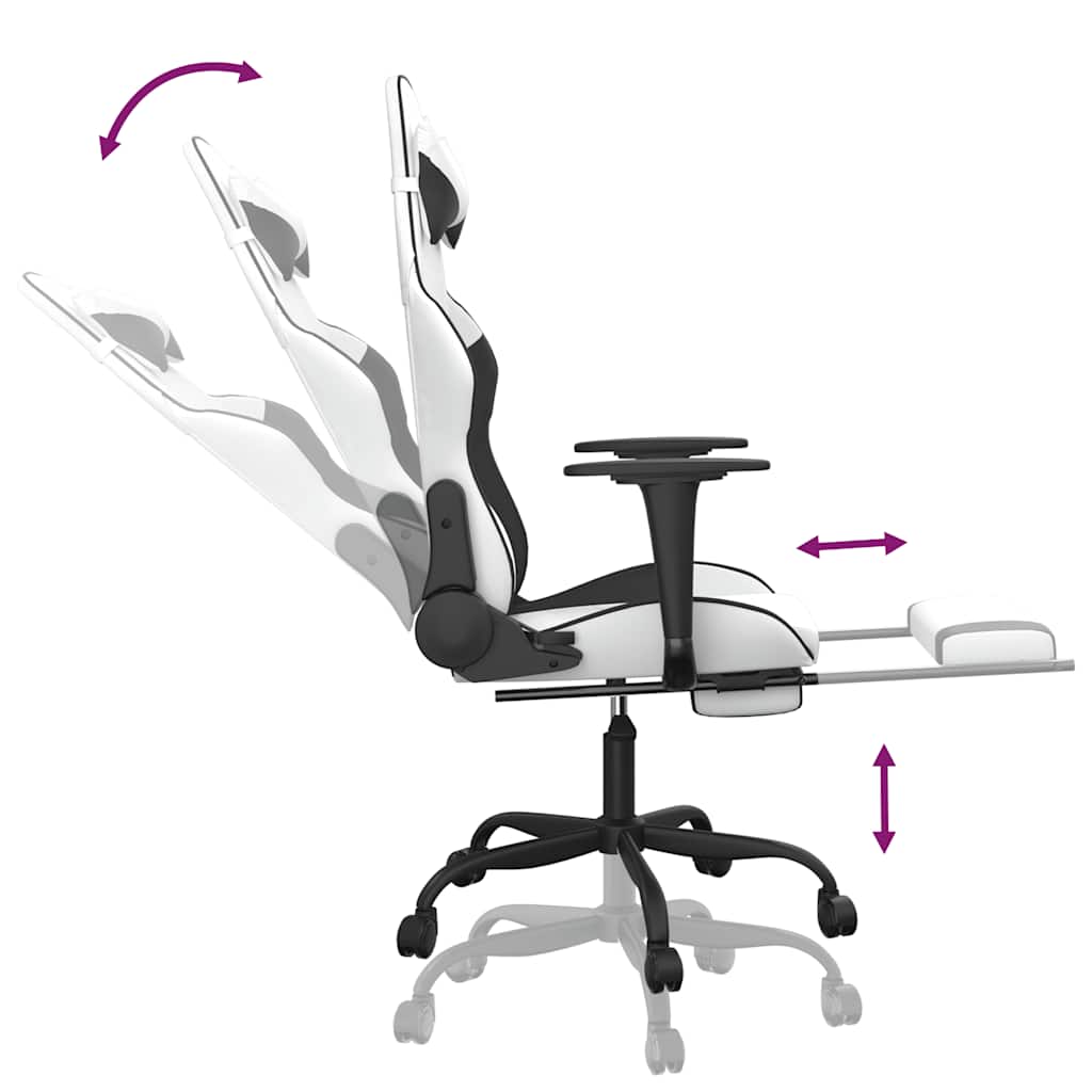 Καρέκλα Gaming Μασάζ Υποπόδιο Λευκό & Μαύρο από Συνθετικό Δέρμα