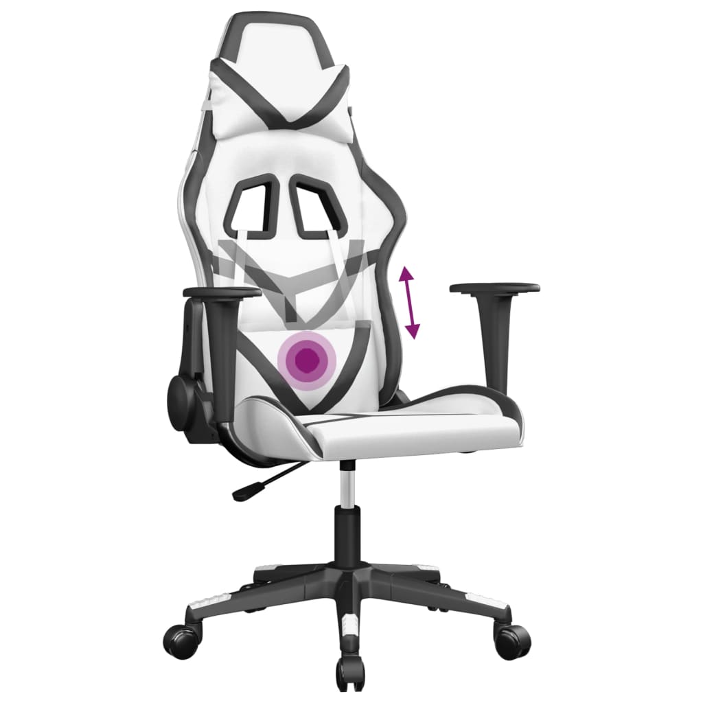 Καρέκλα Gaming Μασάζ Λευκό/Μαύρο από Συνθετικό Δέρμα