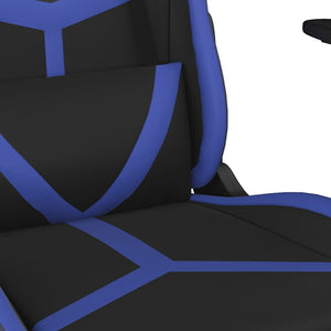 Καρέκλα Gaming Μασάζ Υποπόδιο Μαύρο & Μπλε από Συνθετικό Δέρμα