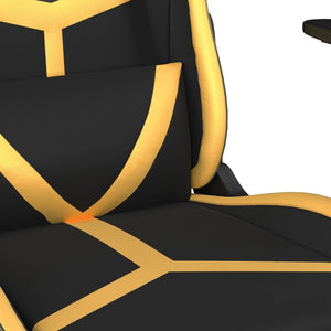 Καρέκλα Gaming Μασάζ Υποπόδιο Μαύρος χρυσός από Συνθετικό Δέρμα