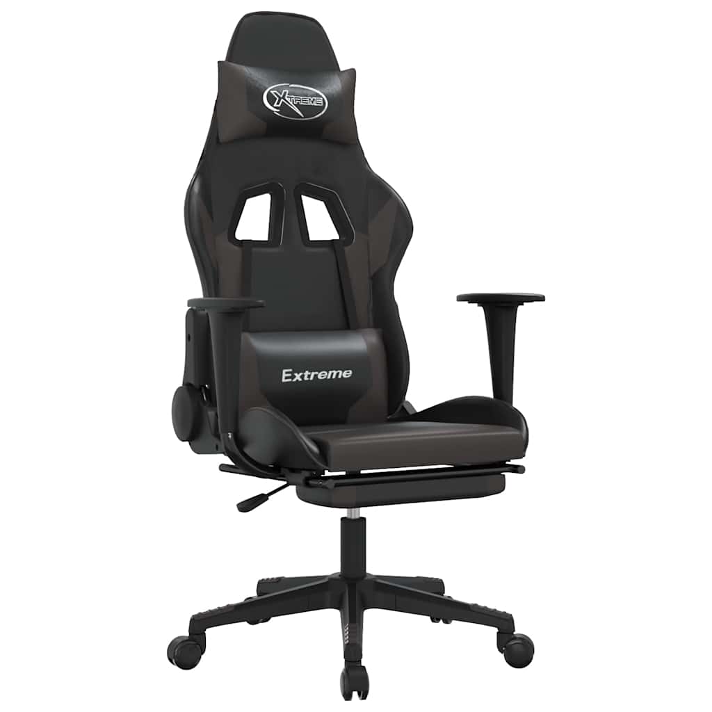 Καρέκλα Gaming Μασάζ Υποπόδιο Μαύρο&Γκρι από Συνθετικό Δέρμα