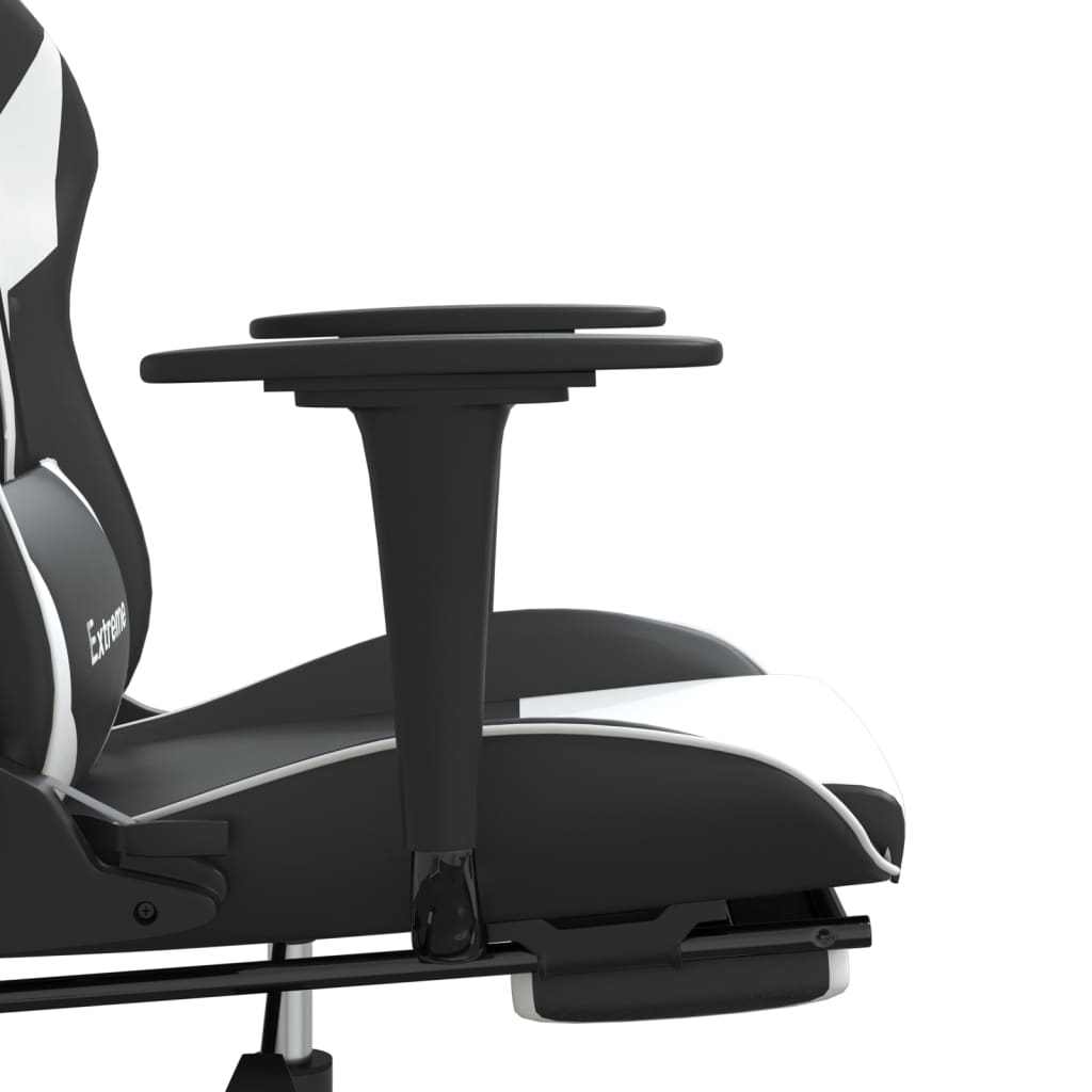 Καρέκλα Gaming Μασάζ Υποπόδιο Μαύρο άσπρο από Συνθετικό Δέρμα - Pakobazaar