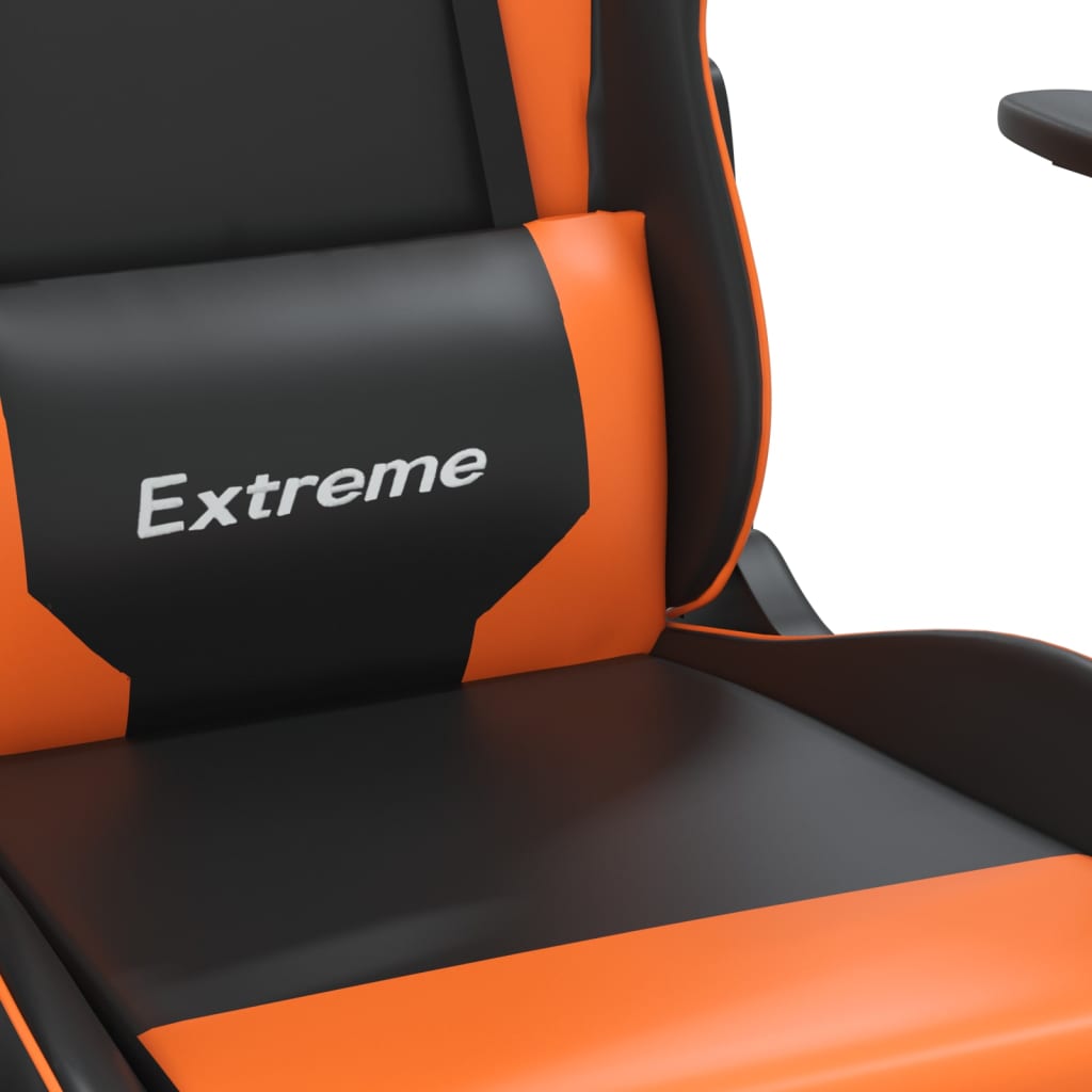 Καρέκλα Gaming Μασάζ Υποπόδιο Μαύρο Πορτοκαλί Συνθετικό Δέρμα