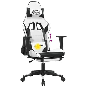 Καρέκλα Gaming Μασάζ Υποπόδιο Λευκό & Μαύρο από Συνθετικό Δέρμα