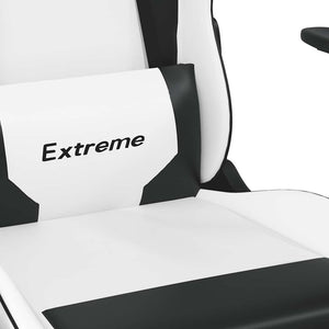 Καρέκλα Gaming Μασάζ Υποπόδιο Λευκό & Μαύρο από Συνθετικό Δέρμα