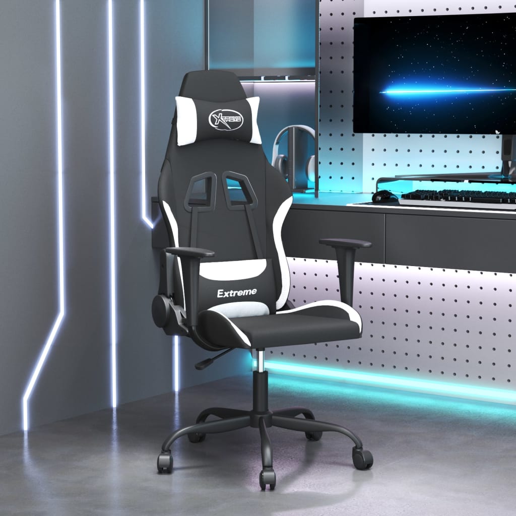 Καρέκλα Μασάζ Gaming Μαύρη και Λευκή Υφασμάτινη