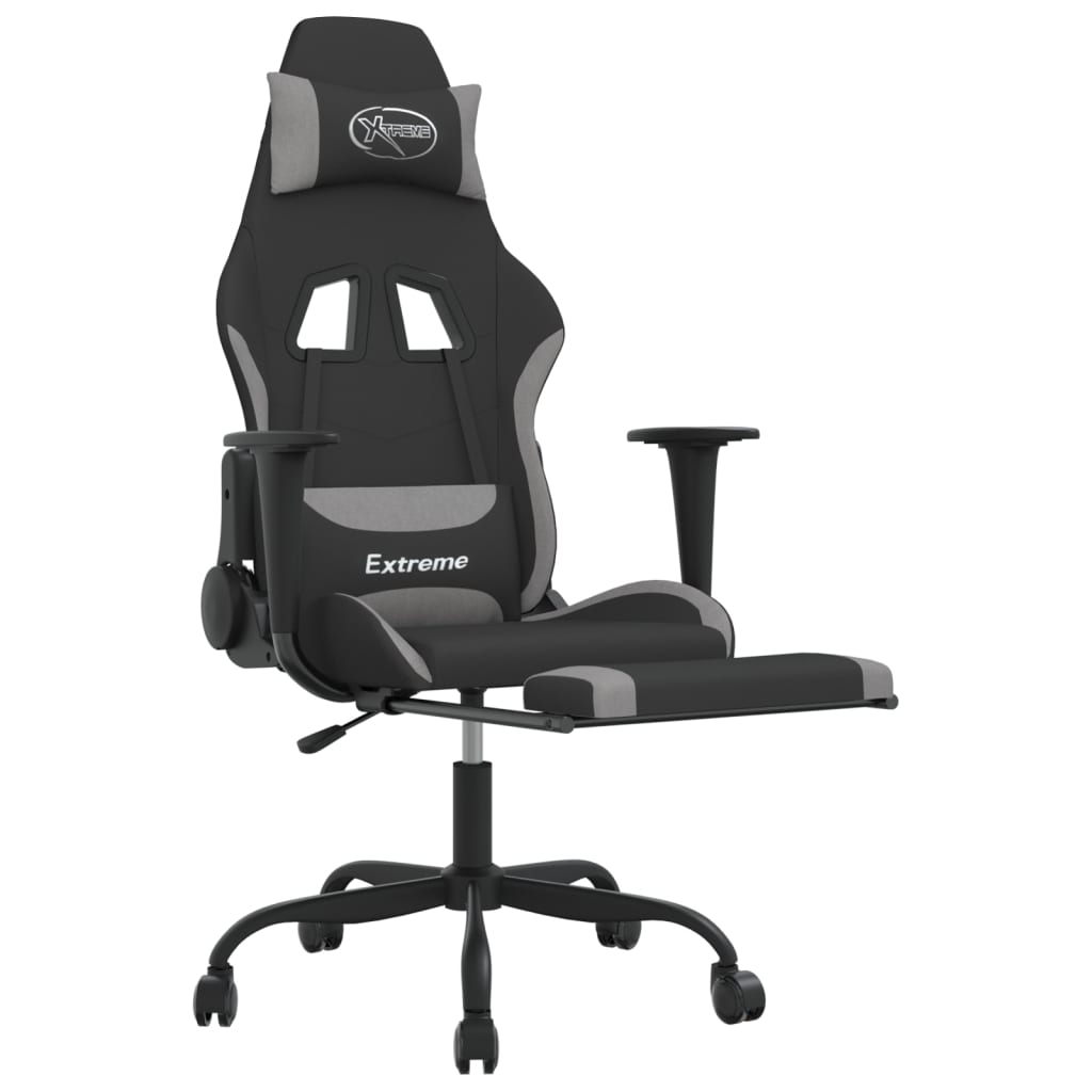 Καρέκλα Gaming Μασάζ Υποπόδιο Μαύρη/Αν. Γκρι Ύφασμα με Υποπόδιο