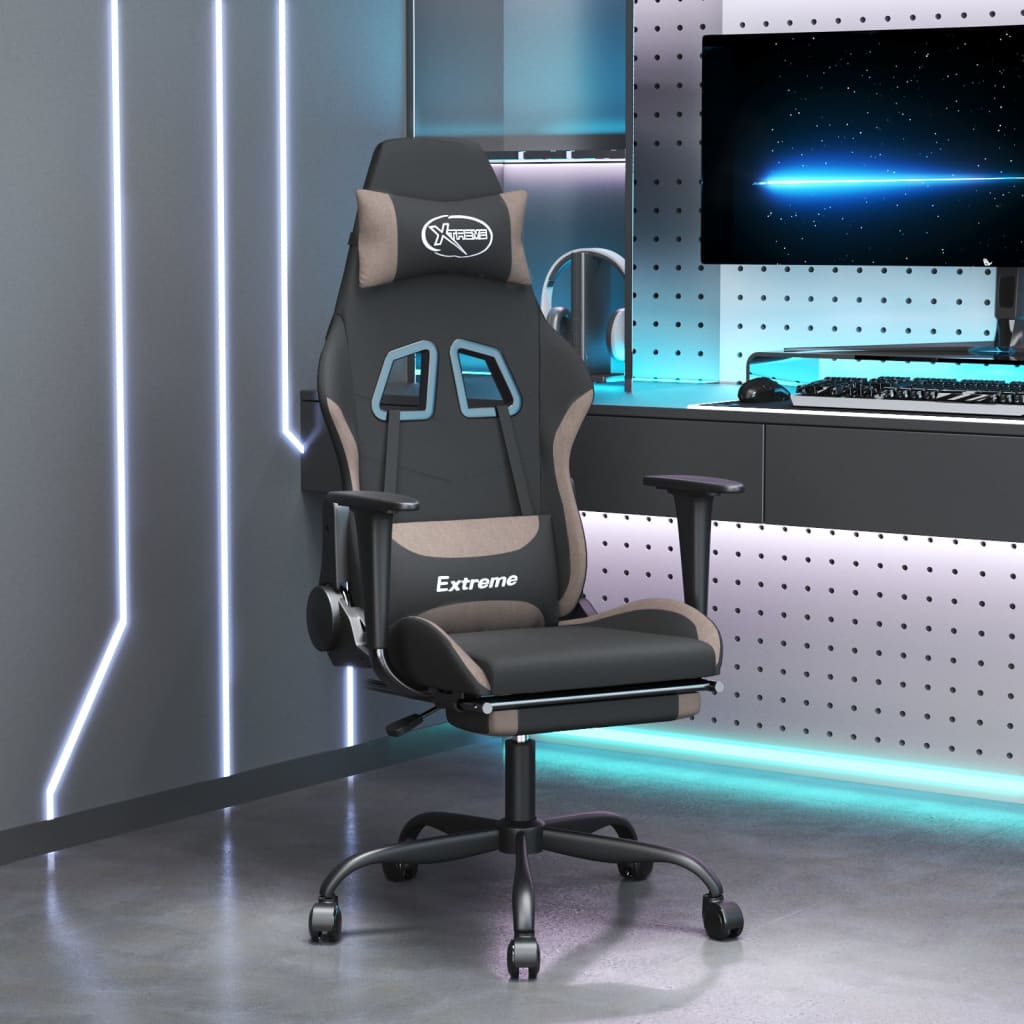 Καρέκλα Μασάζ Gaming Μαύρη & Taupe Υφασμάτινη με Υποπόδιο